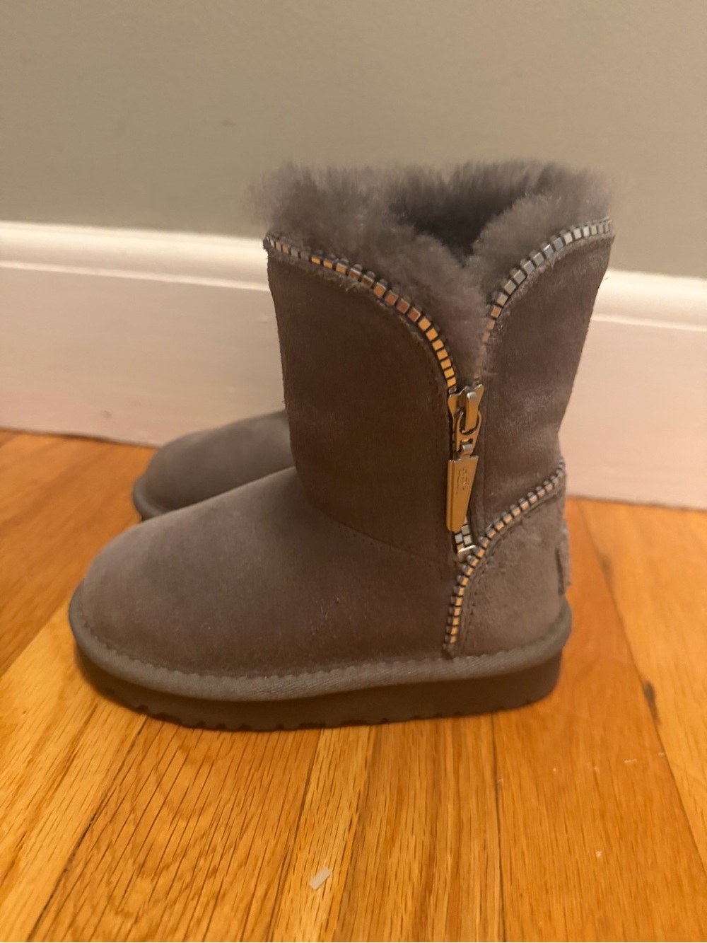 Ugg toddler boots -Gray Shearling Zip Detail Suede Boots